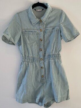 Zara Denim Shorts Romper | Size S | Light Wash